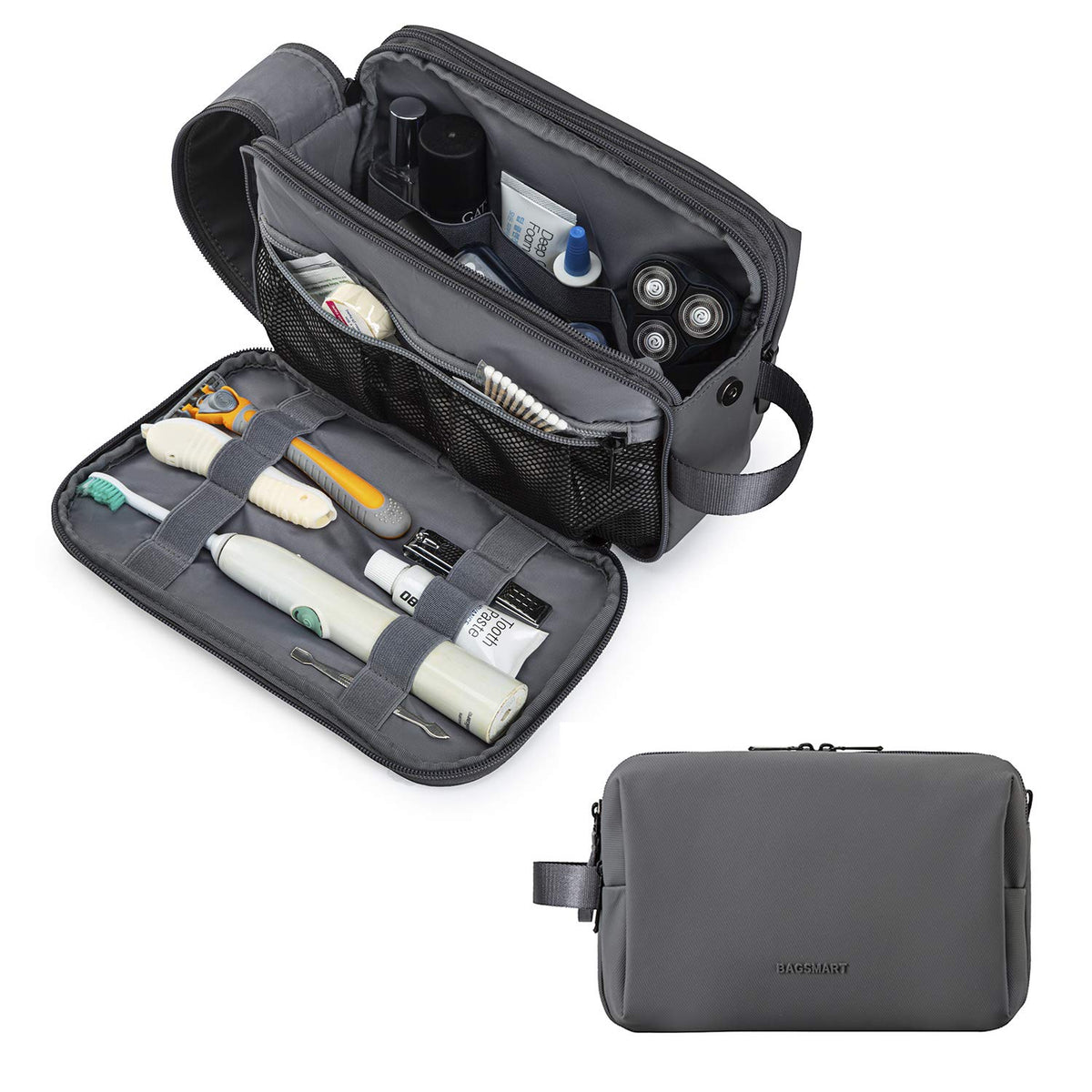 BAGSMART Toiletry Bag for Men, Travel Toiletry Organizer Dopp Kit Water-resistant Shaving Bag for Toiletries Accessories, Door Room Essentials