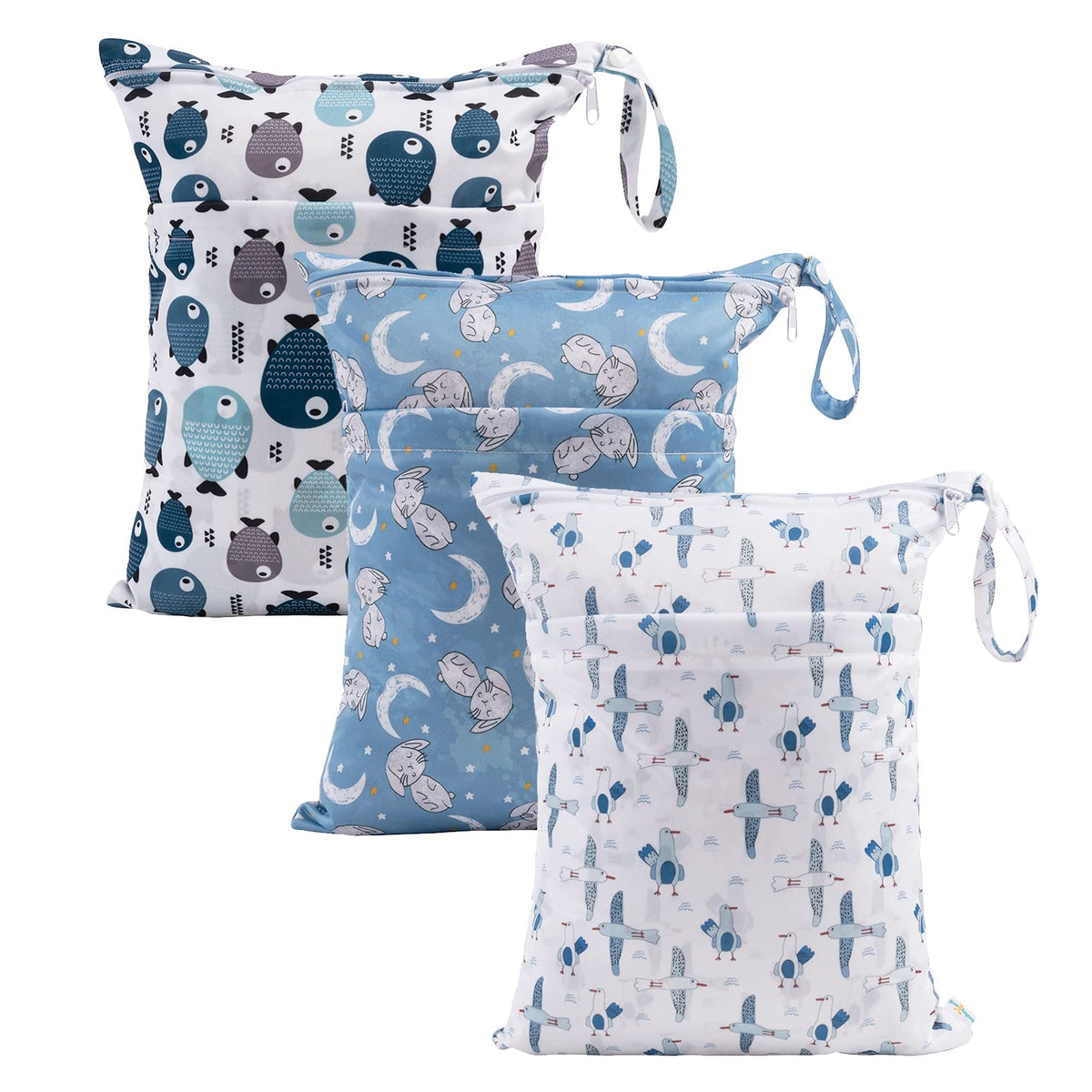 babygoal Wet Dry Bags for Baby Cloth Diapers, Washable Travel Bags, Beach, Pool, Gym Bag for Swimsuits & Wet Clothes with Two Zippered Pockets