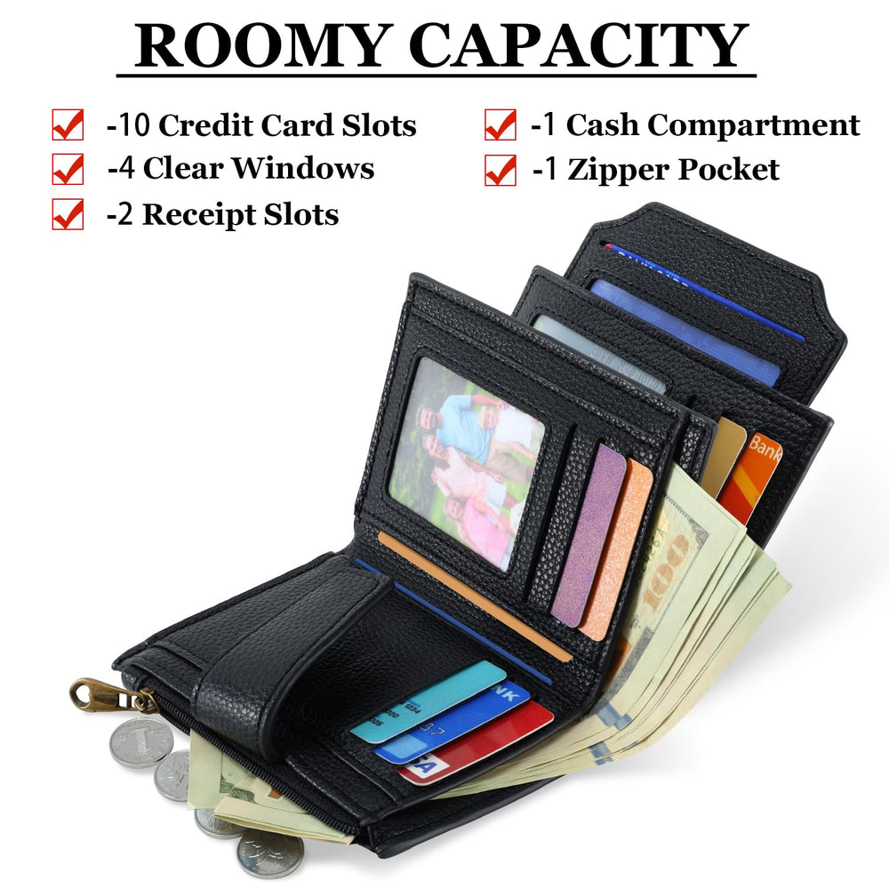 Compact RFID Blocking Leather Bifold Travel Wallet for Women