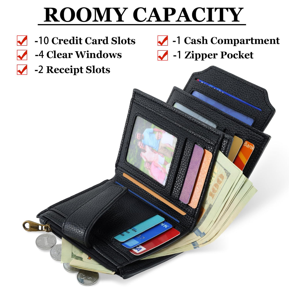 Compact RFID Blocking Leather Bifold Travel Wallet for Women
