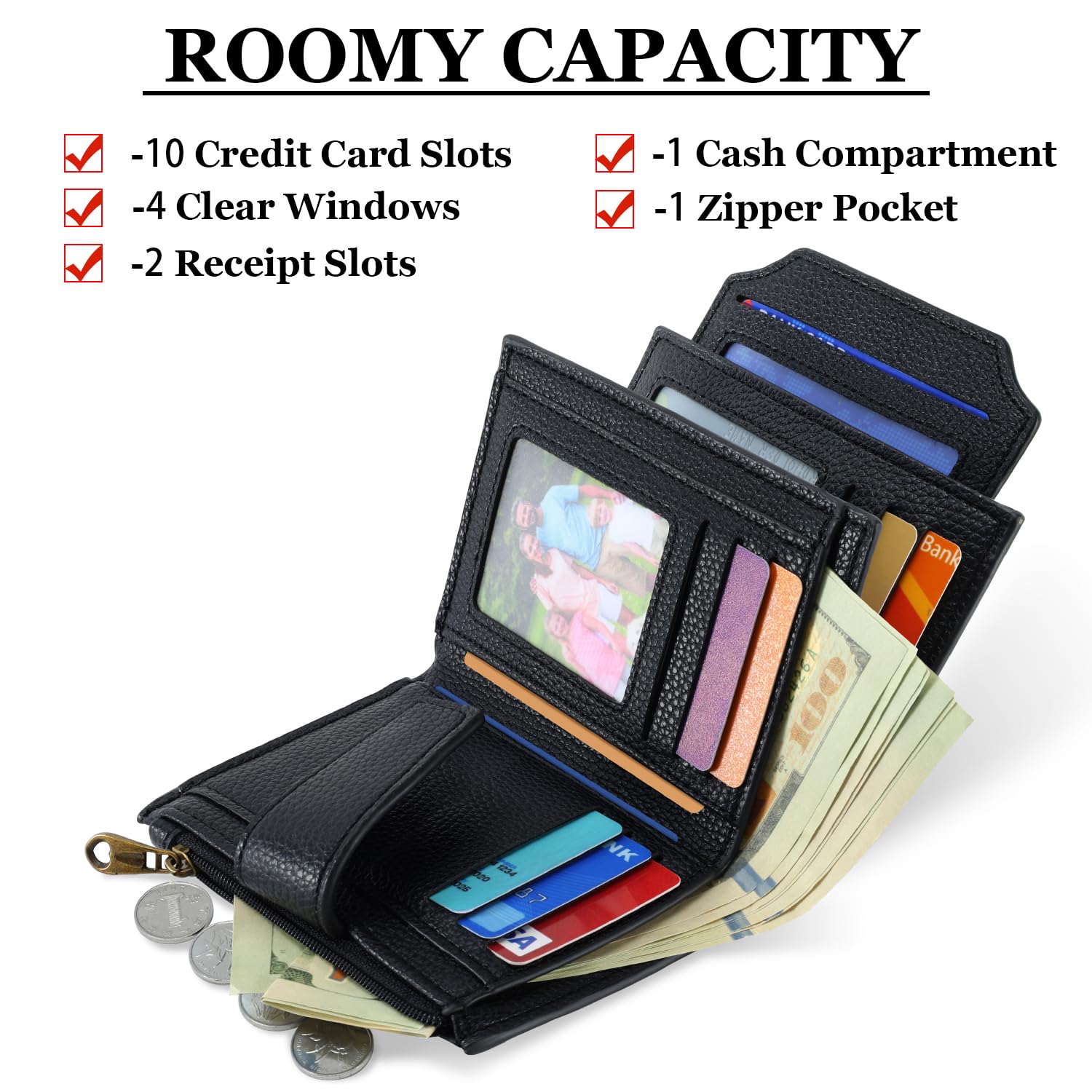 Airkit Wallet Women, Small Wallet for Women Leather, Ladies Bifold Compact RFID Blocking Credit Card Holder, Girls Mini Travel Purse, Pocket Passport Wallet with 4 ID Window