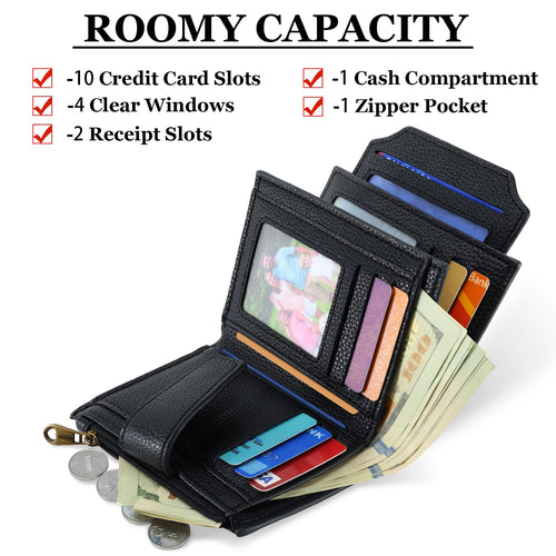 Airkit Wallet Women, Small Wallet for Women Leather, Ladies Bifold Compact RFID Blocking Credit Card Holder, Girls Mini Travel Purse, Pocket Passport Wallet with 4 ID Window