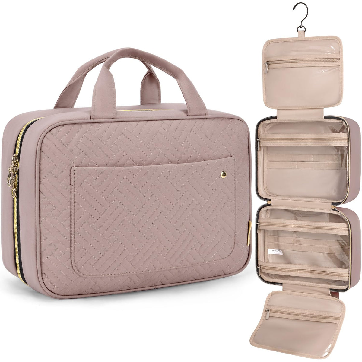 BAGSMART Toiletry Bag Travel Bag with Hanging Hook, Water-resistant Makeup Cosmetic Bag Travel Organizer for Accessories, Shampoo, Full-size Container, Toiletries