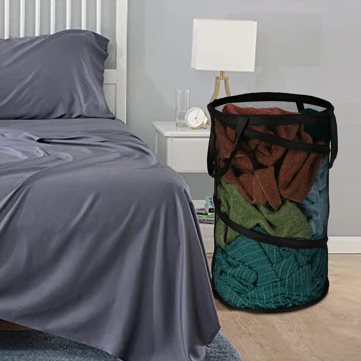 BATTOO Large Collapsible Laundry Basket Foldable Mesh Pop Up Hamper with Handles for Laundry Room, Bathroom, Kids Room, College Dorm, Travel, Storage Organizer