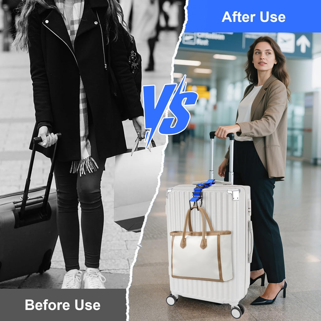 Exshoiu Luggage Hook Strap, J Hook Luggage Strap Flight Attendant with Hands Free, Adjustable Travel Luggage Straps for Add a Bag Hook