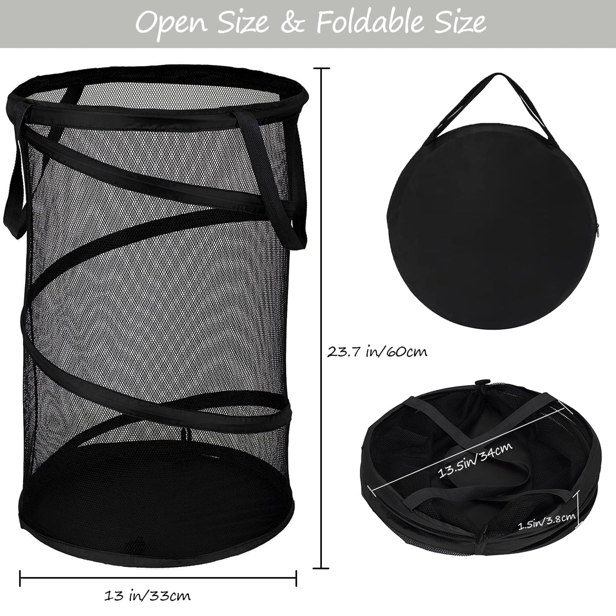 BATTOO Large Collapsible Laundry Basket Foldable Mesh Pop Up Hamper with Handles for Laundry Room, Bathroom, Kids Room, College Dorm, Travel, Storage Organizer