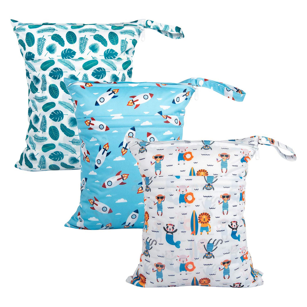babygoal Wet Dry Bags for Baby Cloth Diapers, Washable Travel Bags, Beach, Pool, Gym Bag for Swimsuits & Wet Clothes with Two Zippered Pockets