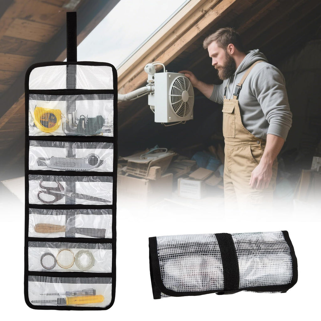 Small Roll Up Storage Bag, 6 Pockets Roll Up Tool Kit, Suitable for Mechanics, Kitchen Storage, Art Sketching, Travelling, Potter's Tools, Office Objects, Transparent and Visible, Space-saving