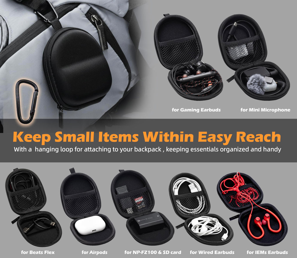 Ginsco Mini-Portable Hard Shell Earbuds Case for Apple EarPods/Samsung Galaxy Wired/Wireless Earbuds, Cell Phone Accessories Organizer with Carabiner for Earphones