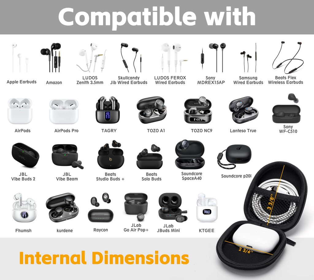 Ginsco Mini-Portable Hard Shell Earbuds Case for Apple EarPods/Samsung Galaxy Wired/Wireless Earbuds, Cell Phone Accessories Organizer with Carabiner for Earphones