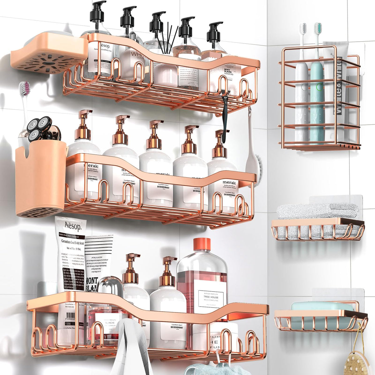 7-Pack Adhesive Stainless Steel Shower Caddy Organizer