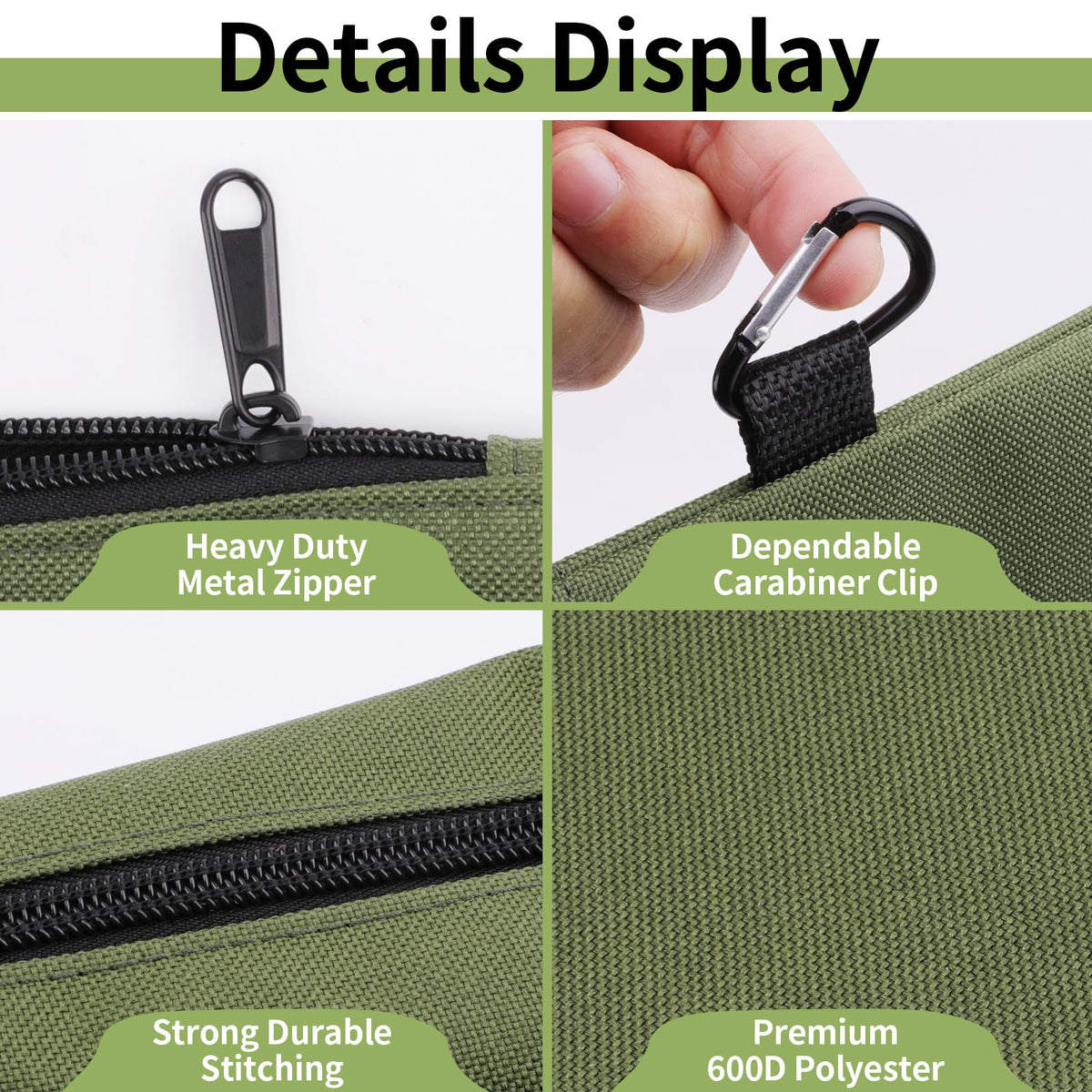 Tool Bag Zipper Pouch, Premium Tool Pouch, Utility Multipurpose Storage Organizer Tool Pouches with Carabiner Metal Zipper for Tools