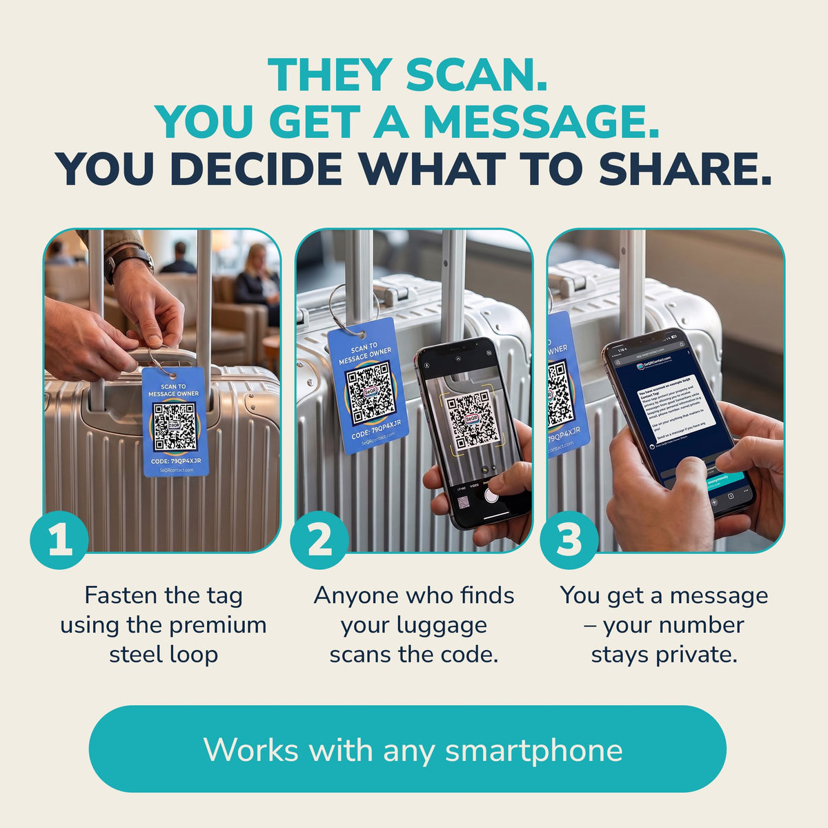 Smart Luggage Tags | Privacy QR Code Tags for Travel Suitcases, 2-Pack