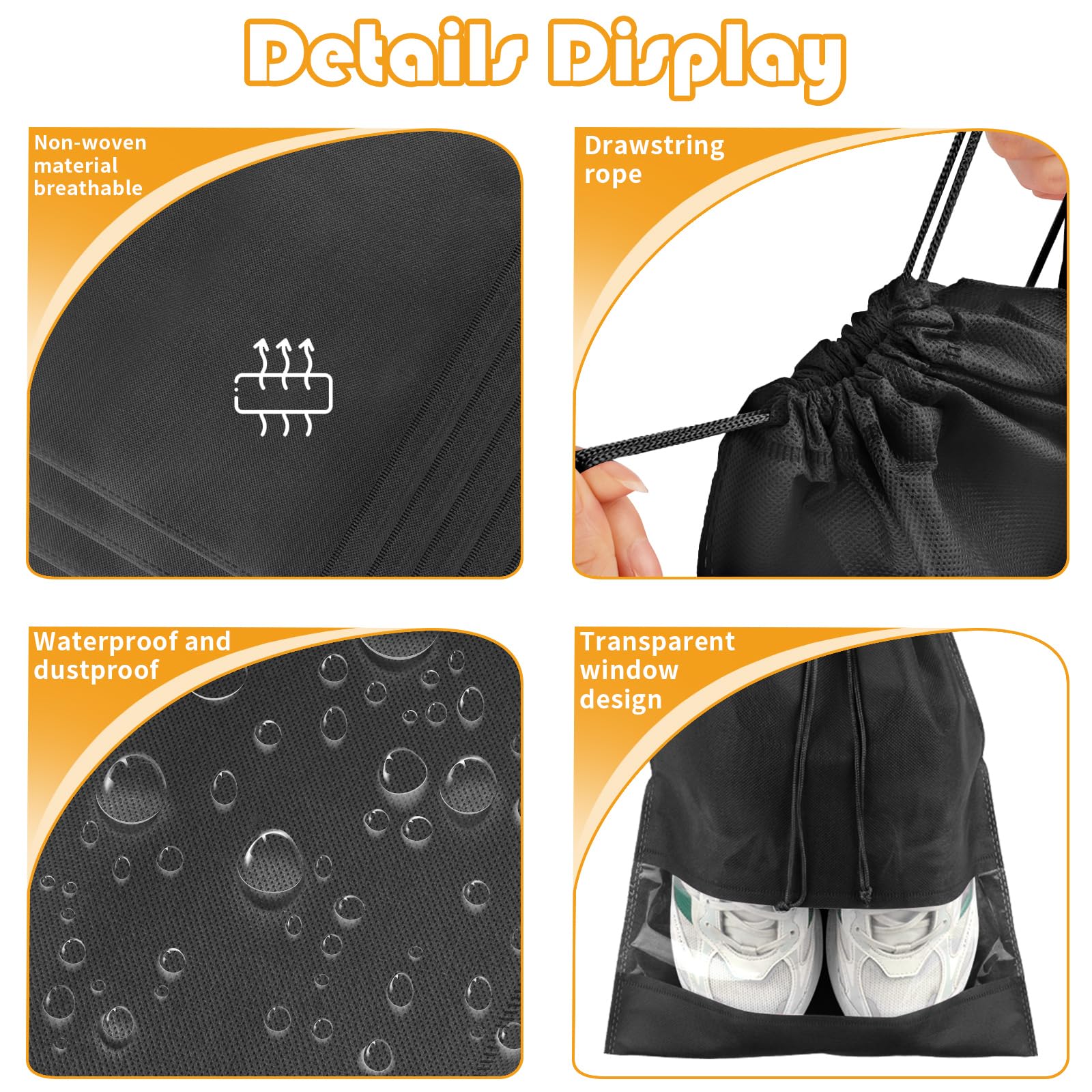 Shoe Bags for Travel, Drawstring Travel Shoe Bags for Packing, Dustproof Portable Travel Shoe Storage Bag for Men and Women