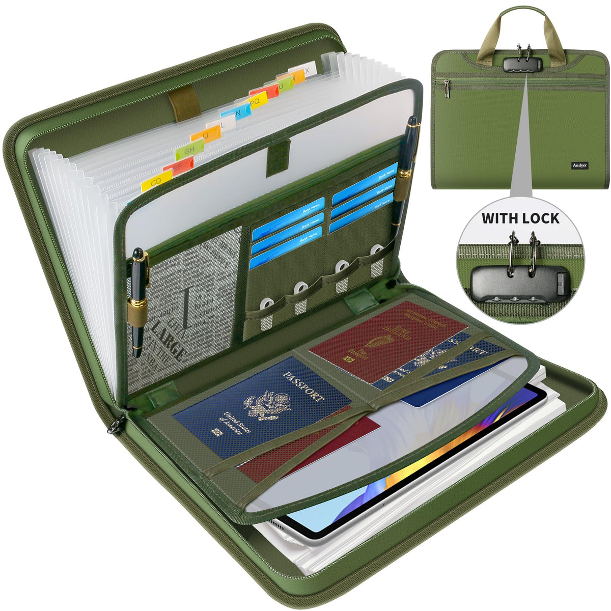 Important Document Organizer with Lock, Fireproof Accordion File Organizer