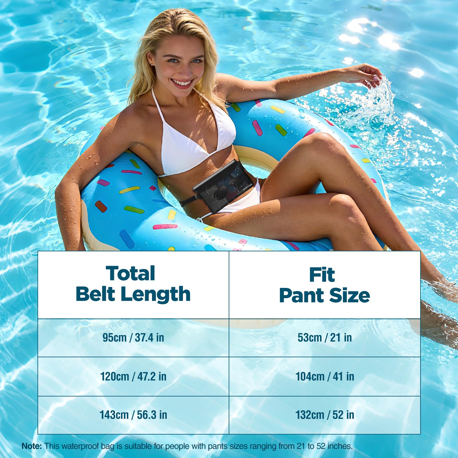 Crenova Waterproof Pouch with Waist Strap IP68 Waterproof Waist Bag Screen Touchable Dry Bag with Adjustable Belt, Vacation Essential Accessories, Perfect for Beach Snorkeling Kayaking Pool Water Park