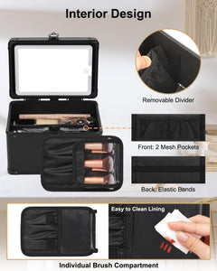 LED Mirror Makeup Travel Case with Adjustable Dividers