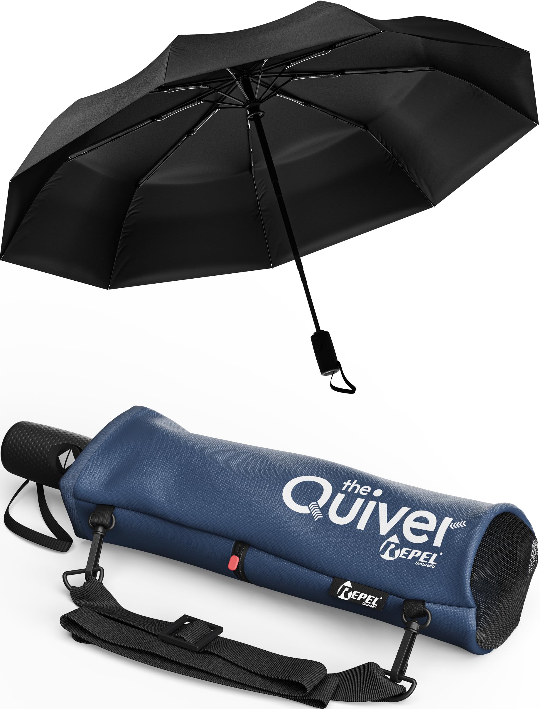 Windproof Travel Umbrella - Compact & Withstands Winds up to 100MPH, Strongest Premium Auto Folding Umbrella for Rain and Sun - Durable, Light & Portable for Women & Men, Fits Backpack & Cars
