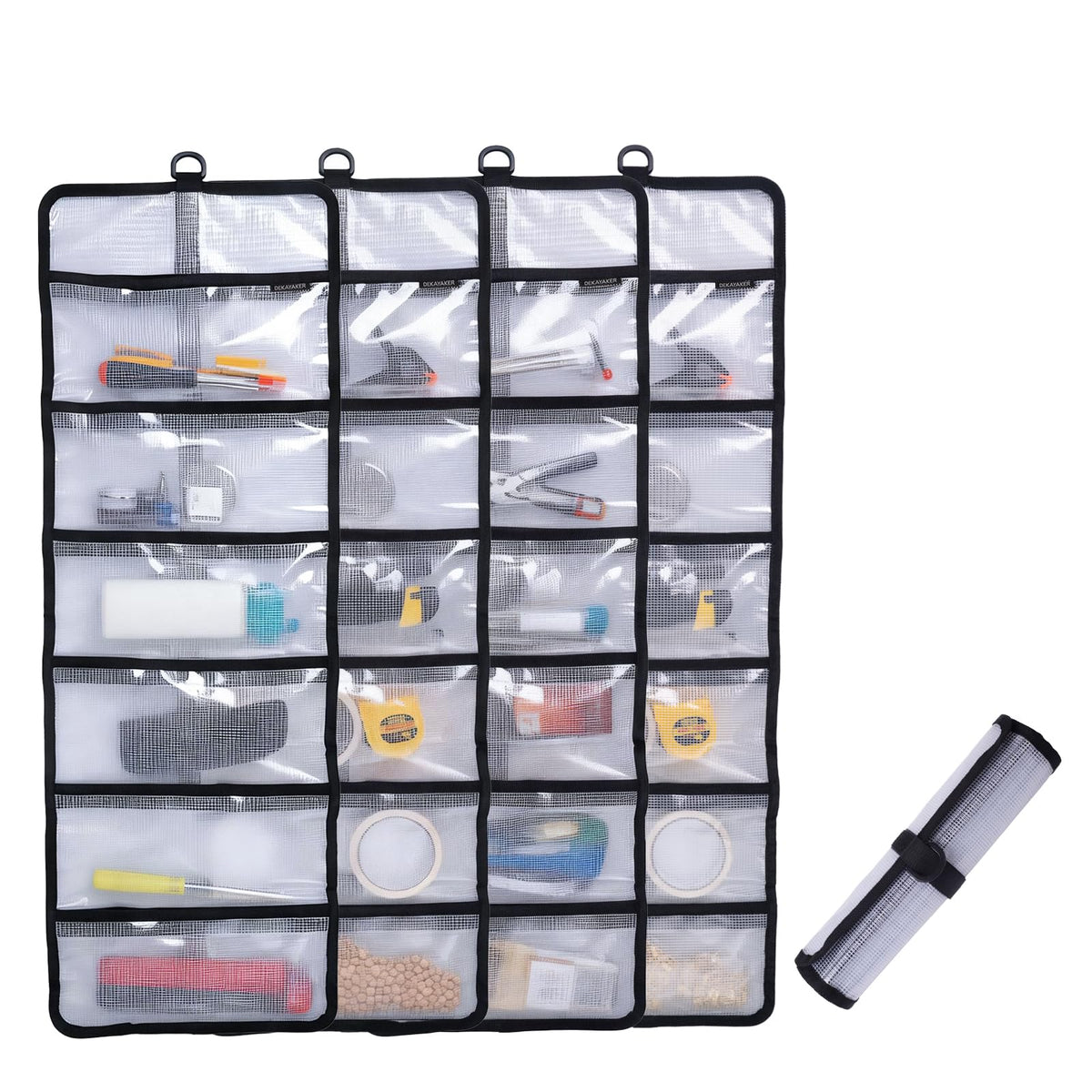 Small Roll Up Storage Bag, 6 Pockets Roll Up Tool Kit, Suitable for Mechanics, Kitchen Storage, Art Sketching, Travelling, Potter's Tools, Office Objects, Transparent and Visible, Space-saving