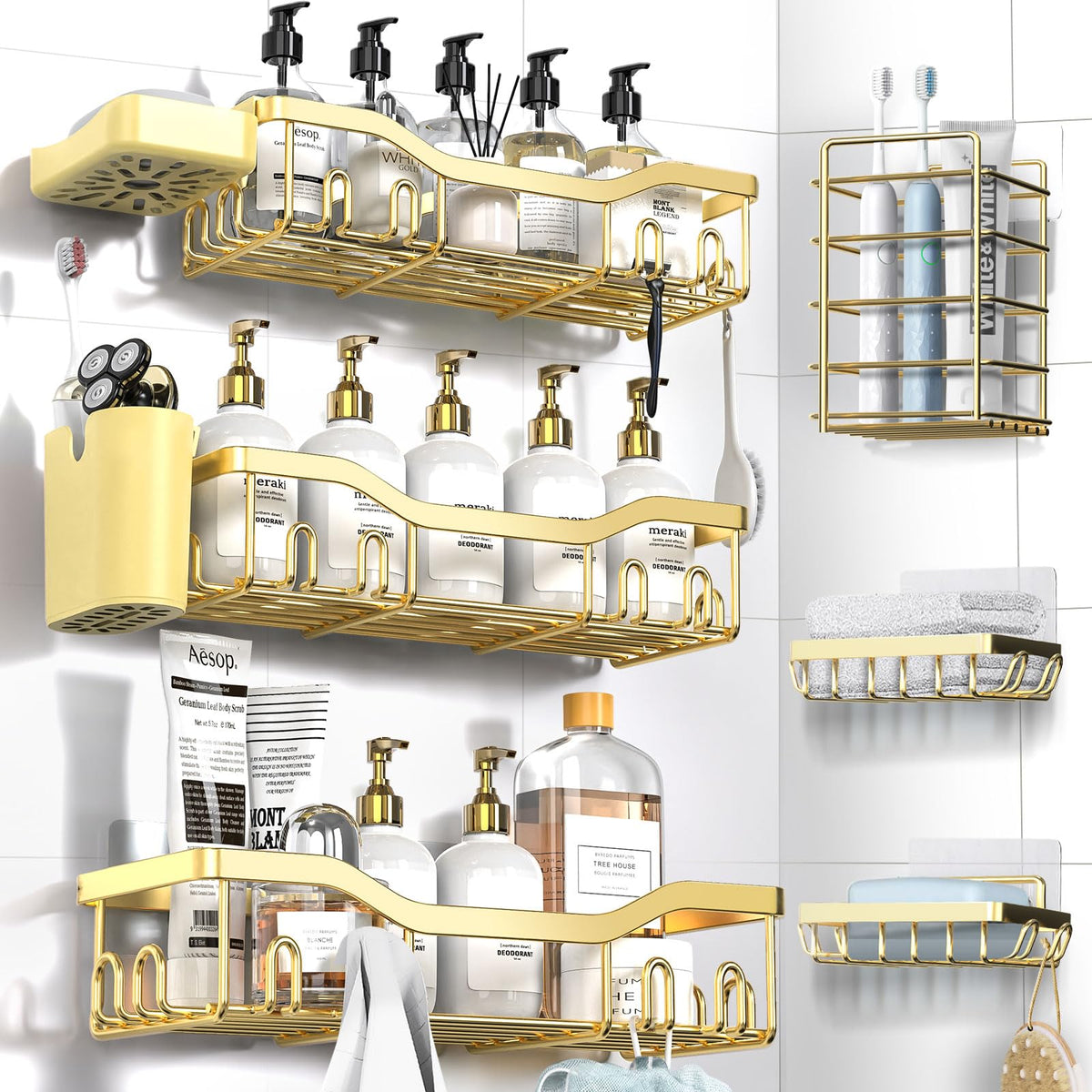 7-Pack Adhesive Stainless Steel Shower Caddy Organizer