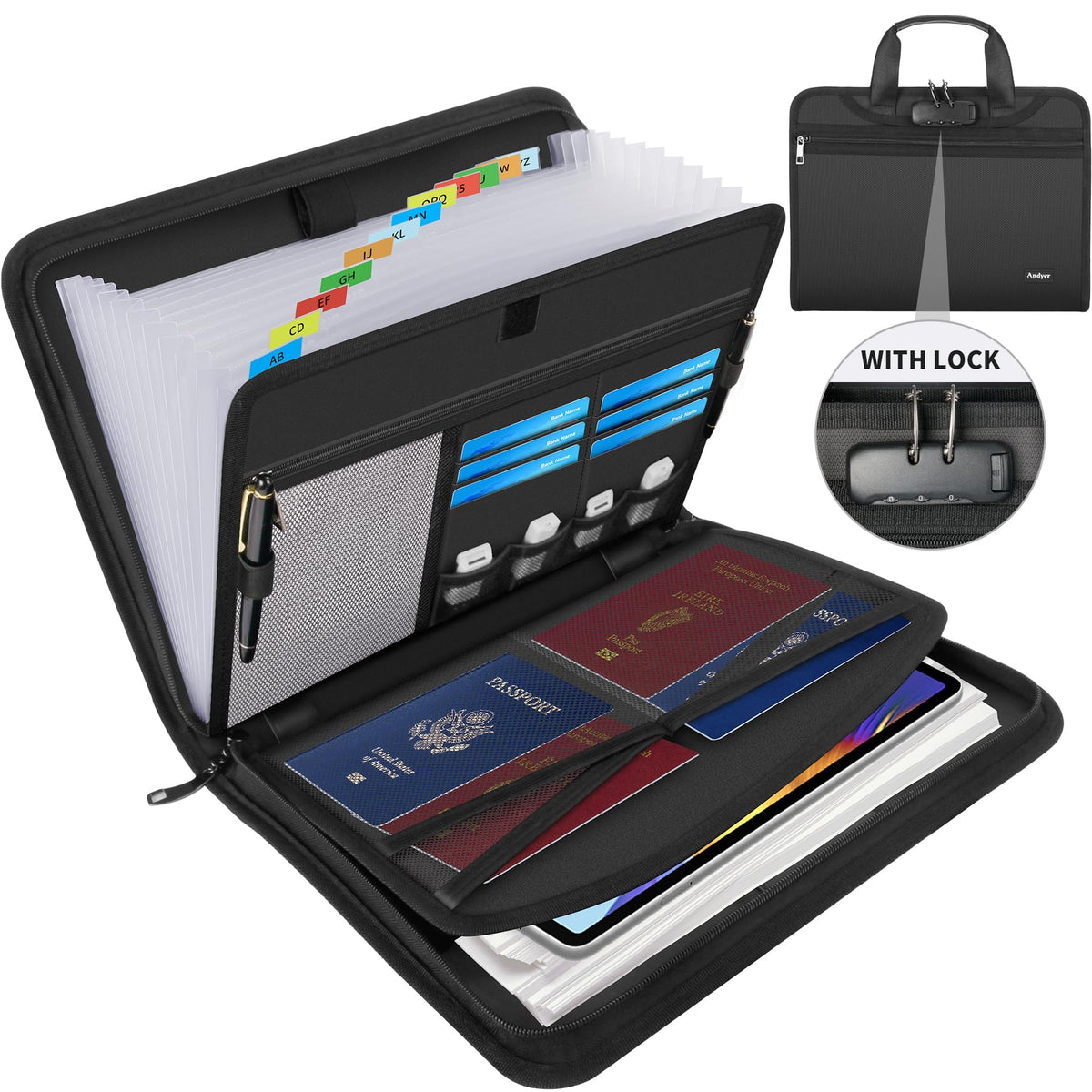 Fireproof Locking Accordion Document Organizer