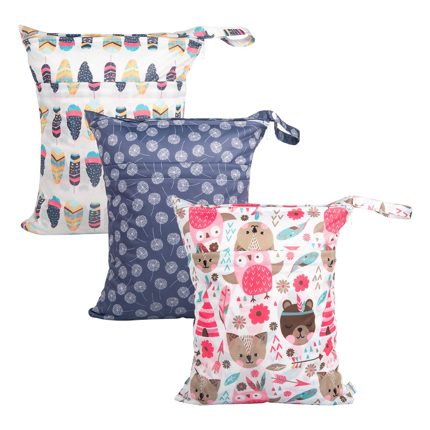 babygoal Wet Dry Bags for Baby Cloth Diapers, Washable Travel Bags, Beach, Pool, Gym Bag for Swimsuits & Wet Clothes with Two Zippered Pockets
