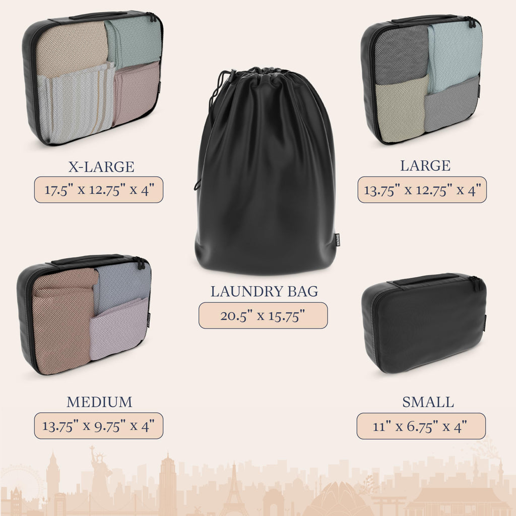 5 Set/8 Set Packing Cubes - Travel Organizers with Laundry Bag