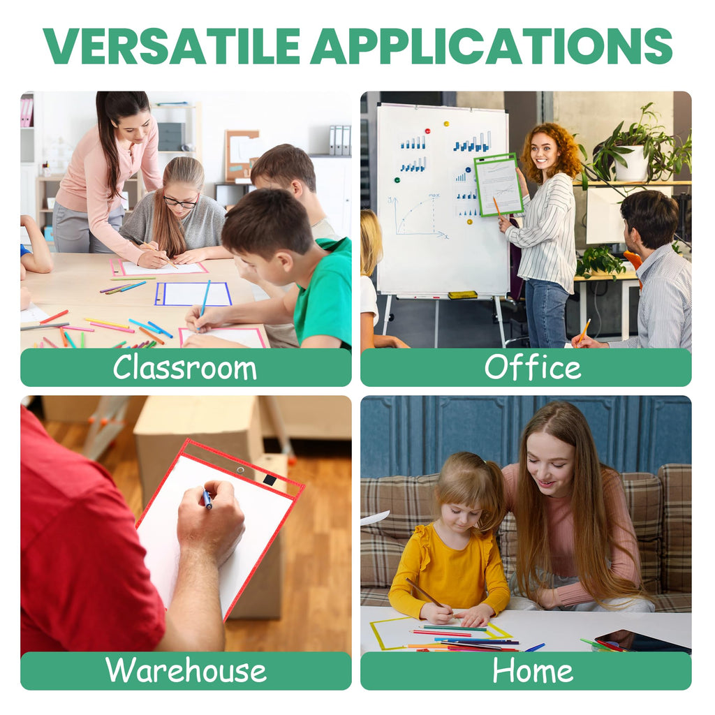 Job Ticket Holders | Reusable Dry Erase Pockets with Metal Rings & Hooks | Durable Clear Shop Sleeves for Work Order | Perfect for Classrooms