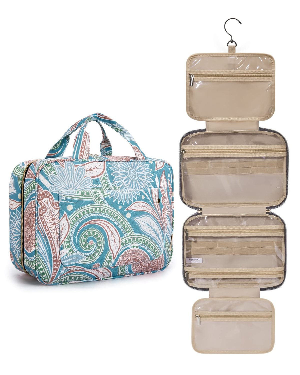 BAGSMART Toiletry Bag Travel Bag with Hanging Hook, Water-resistant Makeup Cosmetic Bag Travel Organizer for Accessories, Shampoo, Full-size Container, Toiletries