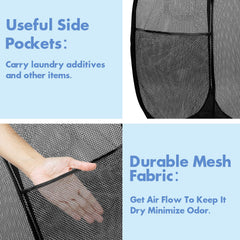 70L Collapsible Mesh Pop-Up Laundry Hamper with Side Pocket