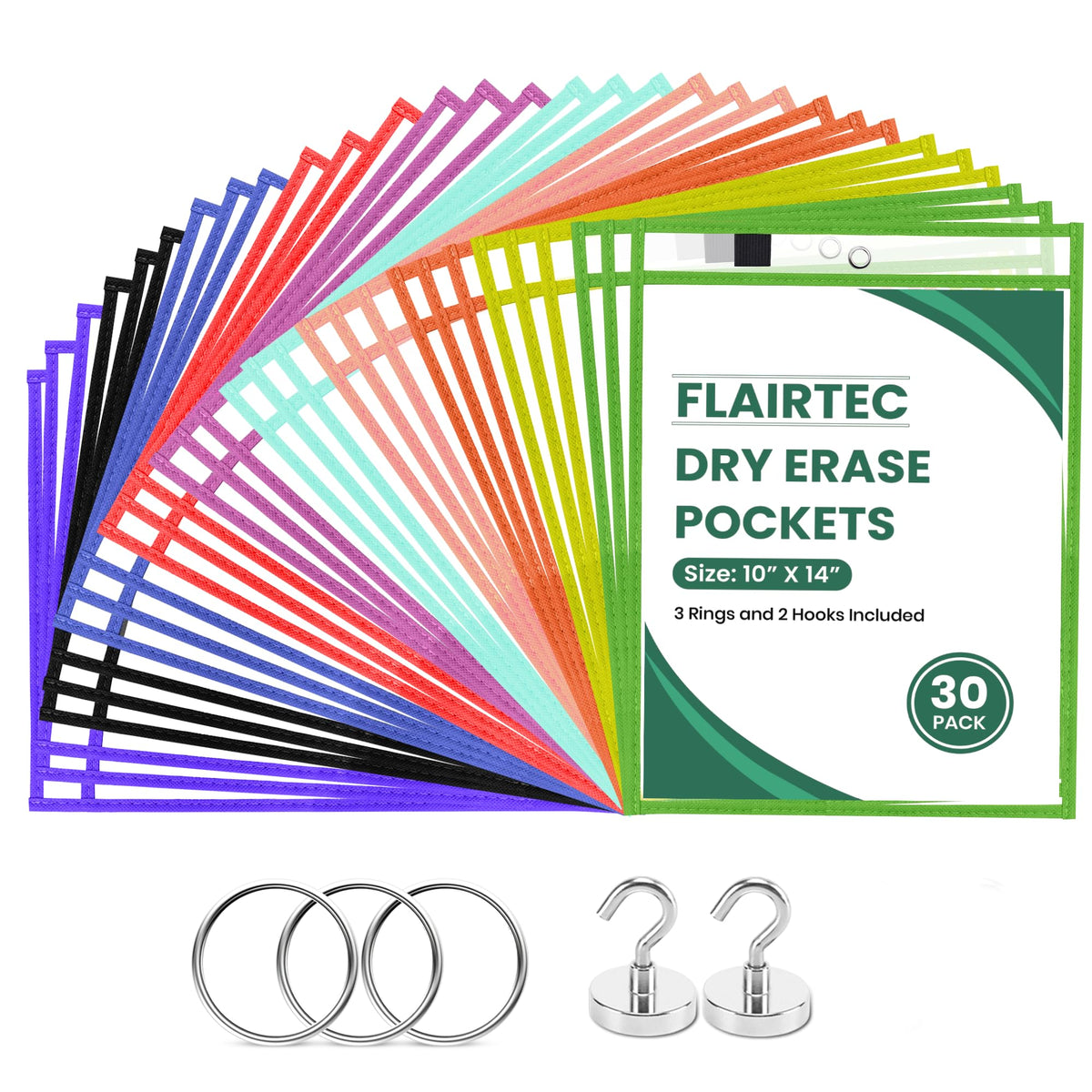 Job Ticket Holders | Reusable Dry Erase Pockets with Metal Rings & Hooks | Durable Clear Shop Sleeves for Work Order | Perfect for Classrooms