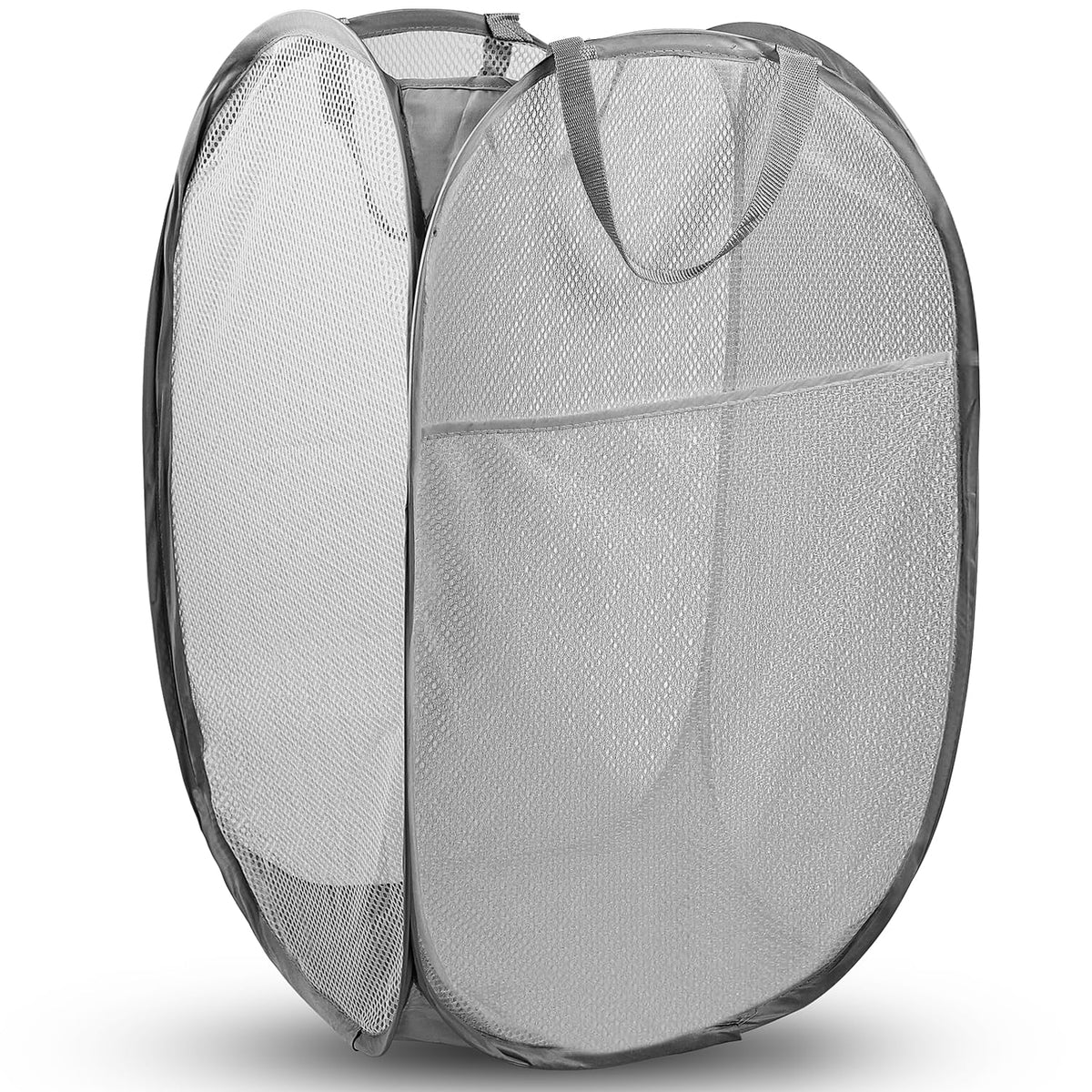 Pop Up Laundry Hamper, 70 L Collapsible Mesh Basket with Side Pocket, Large
