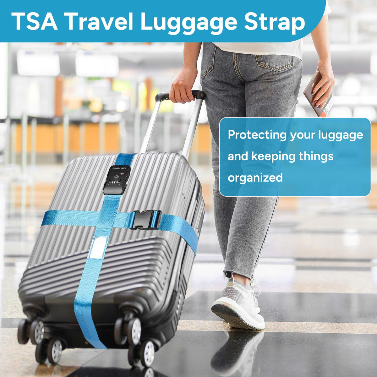Luggage Straps - TSA Approved Travel Luggage for Suitcases, Adjustable Suitcase Belt Spot Luggage, Personalized Tags Name ID Card