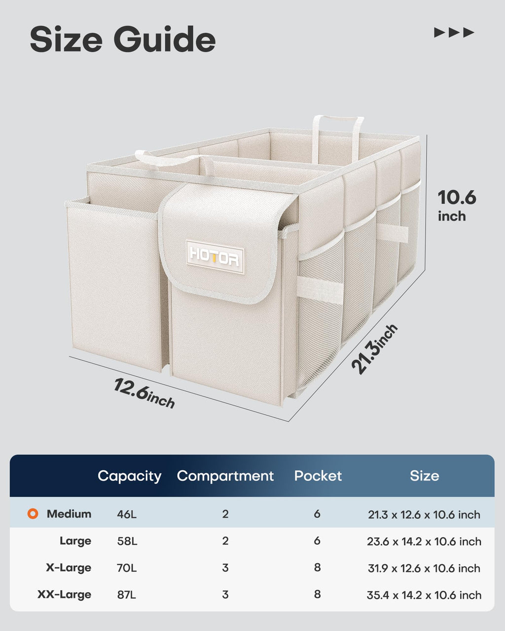 HOTOR Foldable Trunk Organizer - SUV & Sedan Compatible, Sturdy Car Organization for Accessories, Tools, Sundries