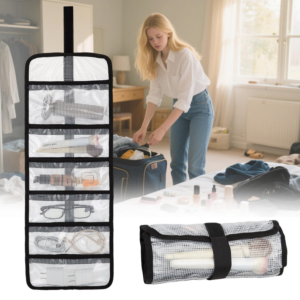 Small Roll Up Storage Bag, 6 Pockets Roll Up Tool Kit, Suitable for Mechanics, Kitchen Storage, Art Sketching, Travelling, Potter's Tools, Office Objects, Transparent and Visible, Space-saving