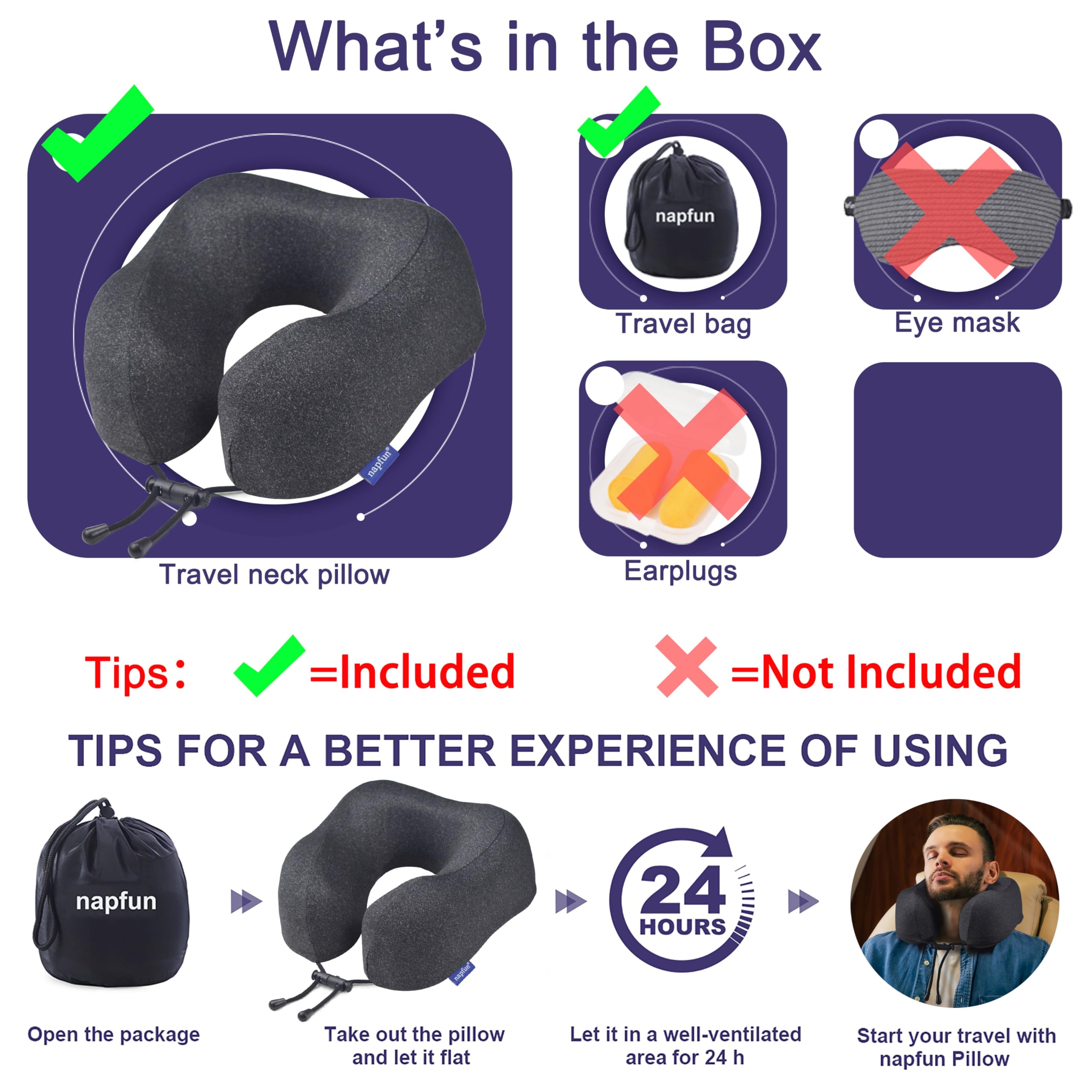 napfun Neck Pillow for Travel, Memory Foam Airplane Pillow