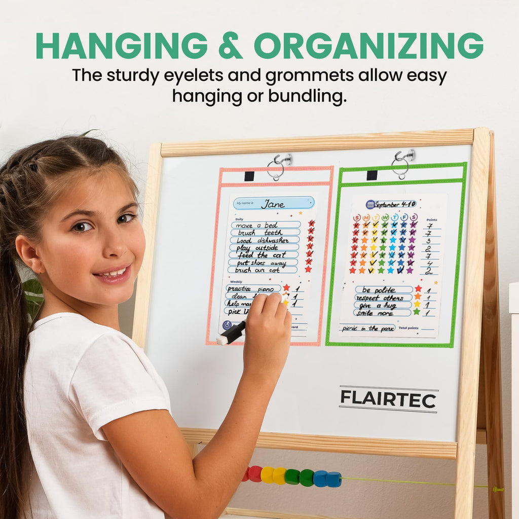 Job Ticket Holders | Reusable Dry Erase Pockets with Metal Rings & Hooks | Durable Clear Shop Sleeves for Work Order | Perfect for Classrooms