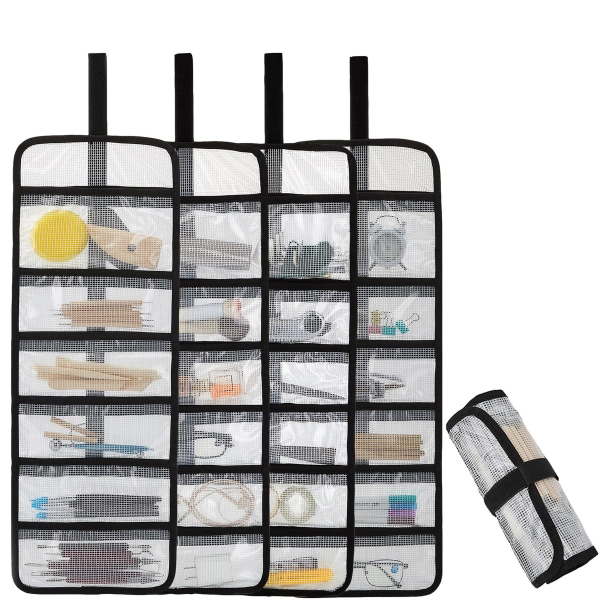 Small Roll Up Storage Bag, 6 Pockets Roll Up Tool Kit, Suitable for Mechanics, Kitchen Storage, Art Sketching, Travelling, Potter's Tools, Office Objects, Transparent and Visible, Space-saving
