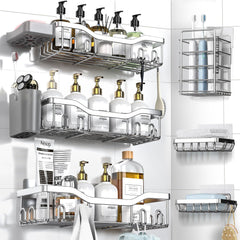 7-Pack Adhesive Stainless Steel Shower Caddy Organizer