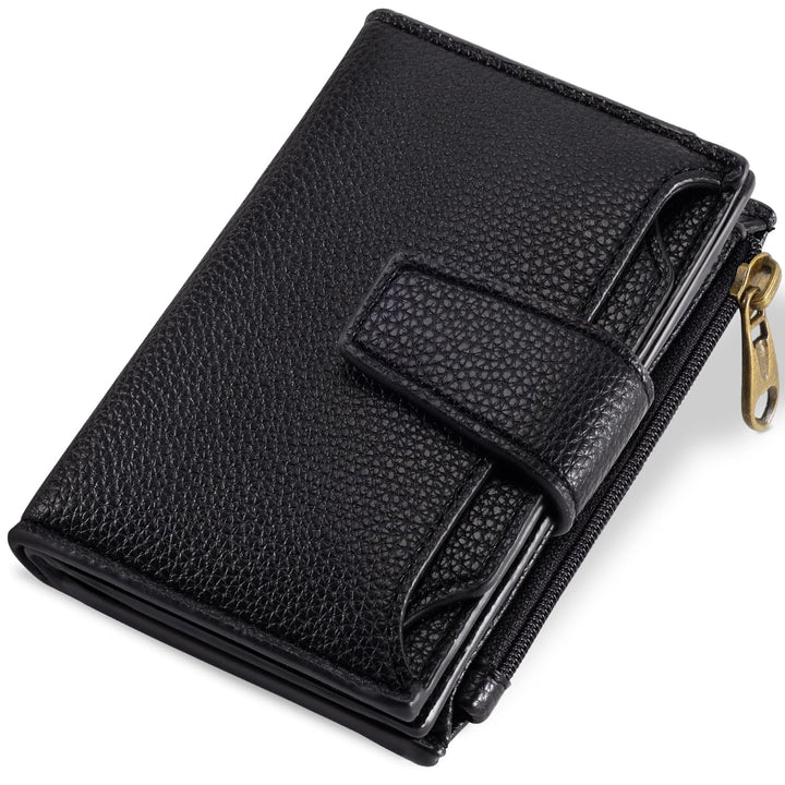 Compact RFID Blocking Leather Bifold Travel Wallet for Women