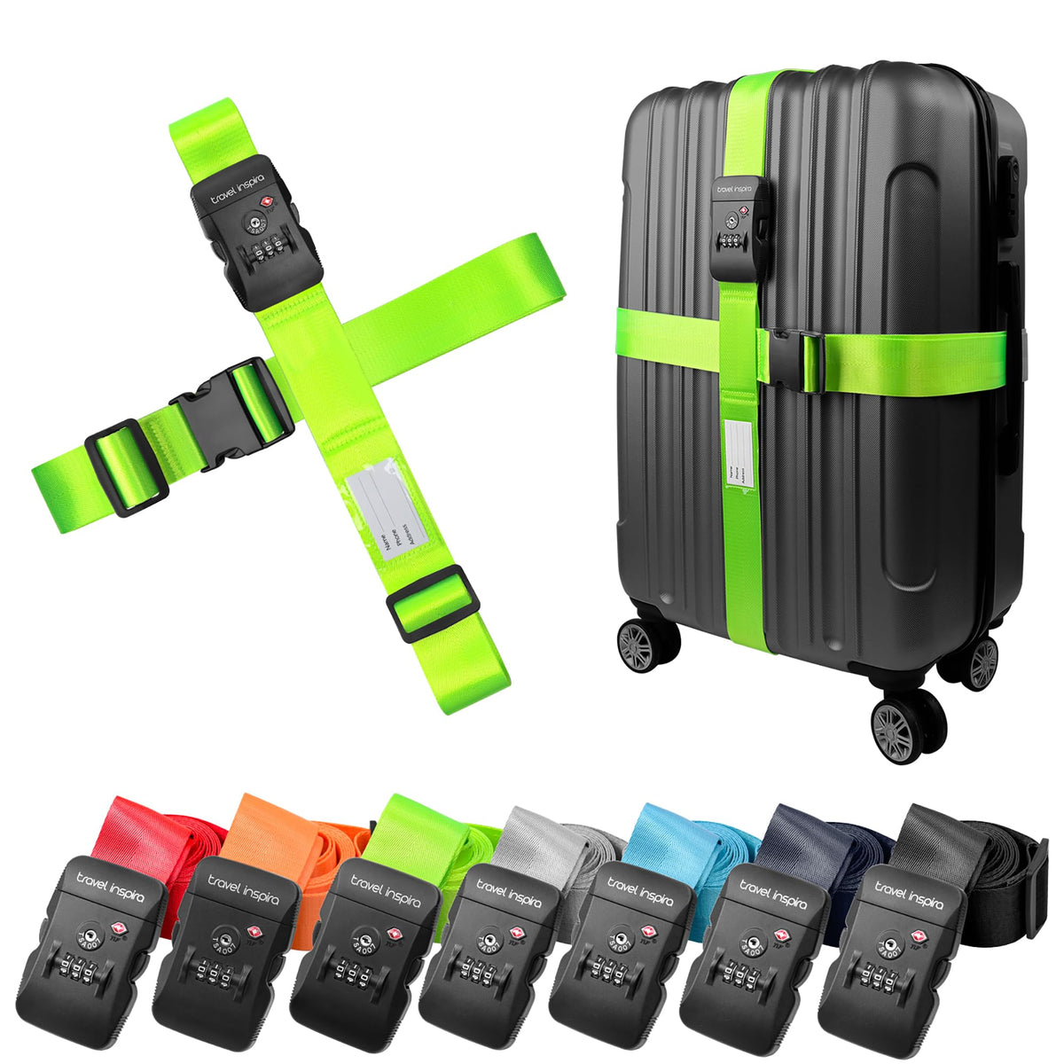 Luggage Straps - TSA Approved Travel Luggage for Suitcases, Adjustable Suitcase Belt Spot Luggage, Personalized Tags Name ID Card
