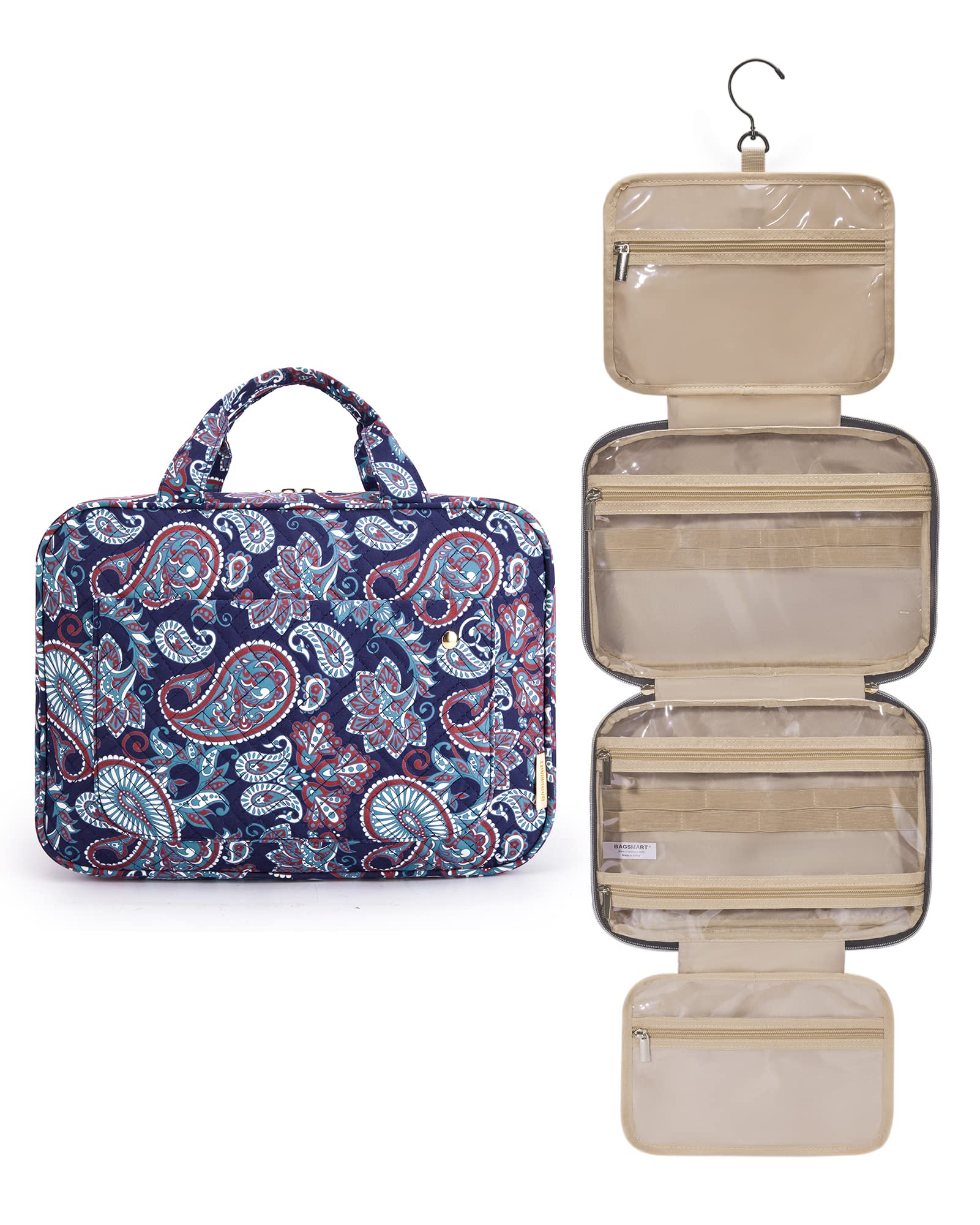 BAGSMART Toiletry Bag Travel Bag with Hanging Hook, Water-resistant Makeup Cosmetic Bag Travel Organizer for Accessories, Shampoo, Full-size Container, Toiletries