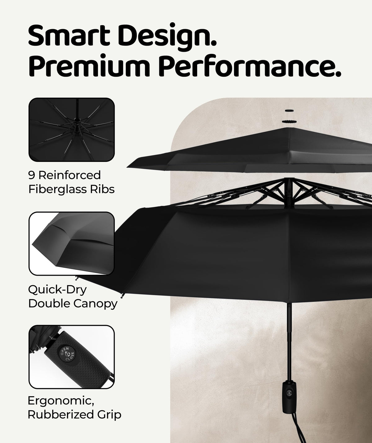 100 MPH Windproof Compact Auto-Folding Travel Umbrella