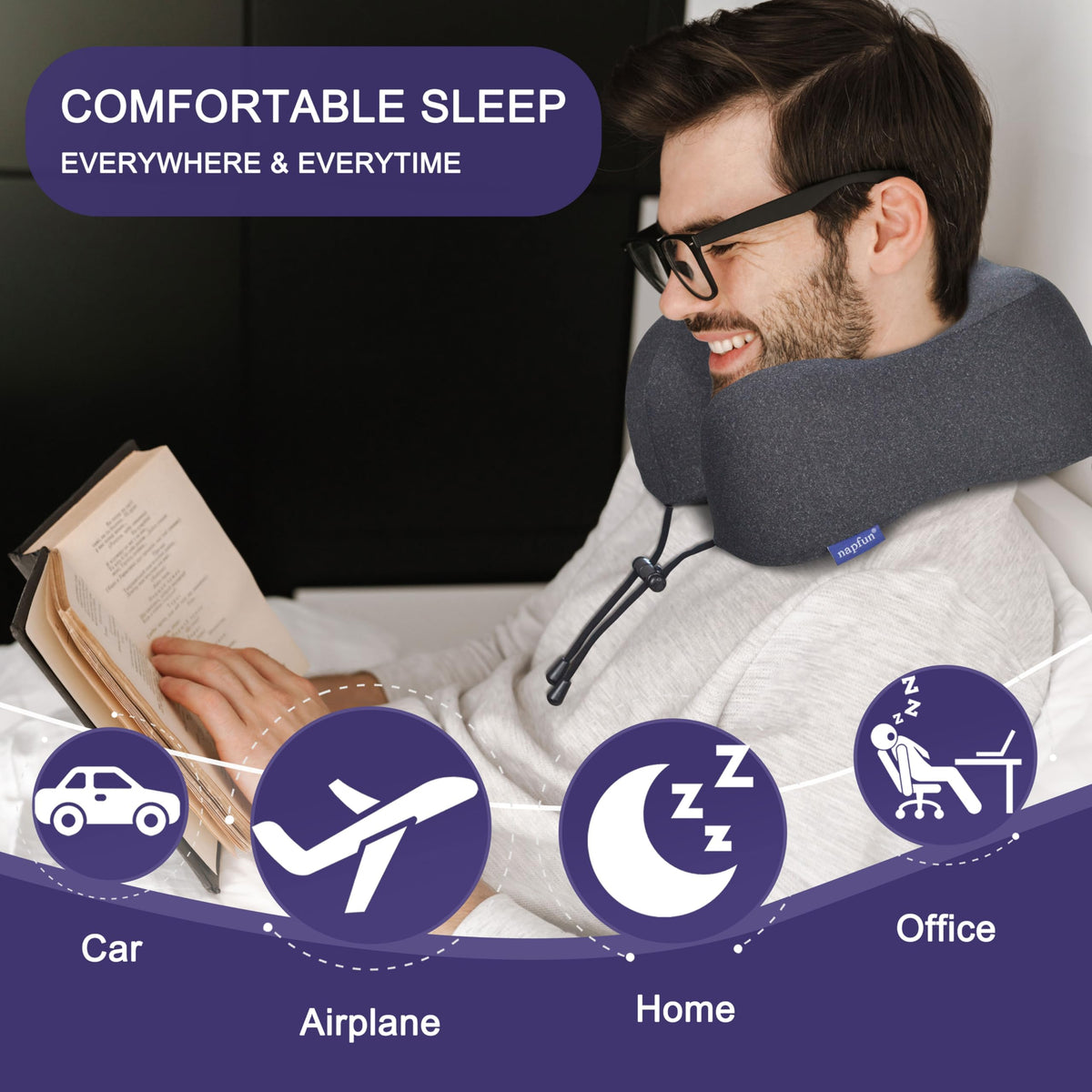 napfun Neck Pillow for Travel, Memory Foam Airplane Pillow