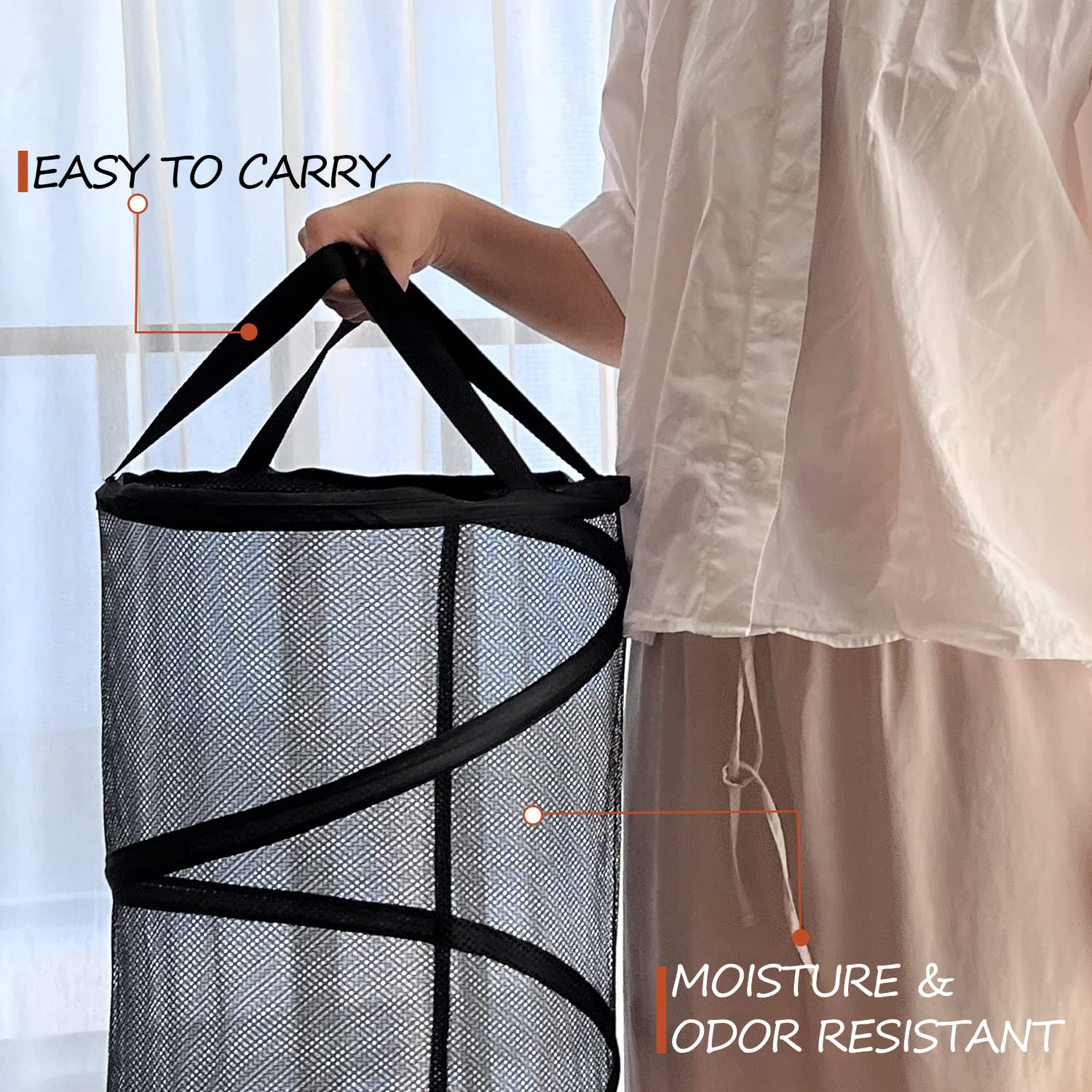 BATTOO Large Collapsible Laundry Basket Foldable Mesh Pop Up Hamper with Handles for Laundry Room, Bathroom, Kids Room, College Dorm, Travel, Storage Organizer