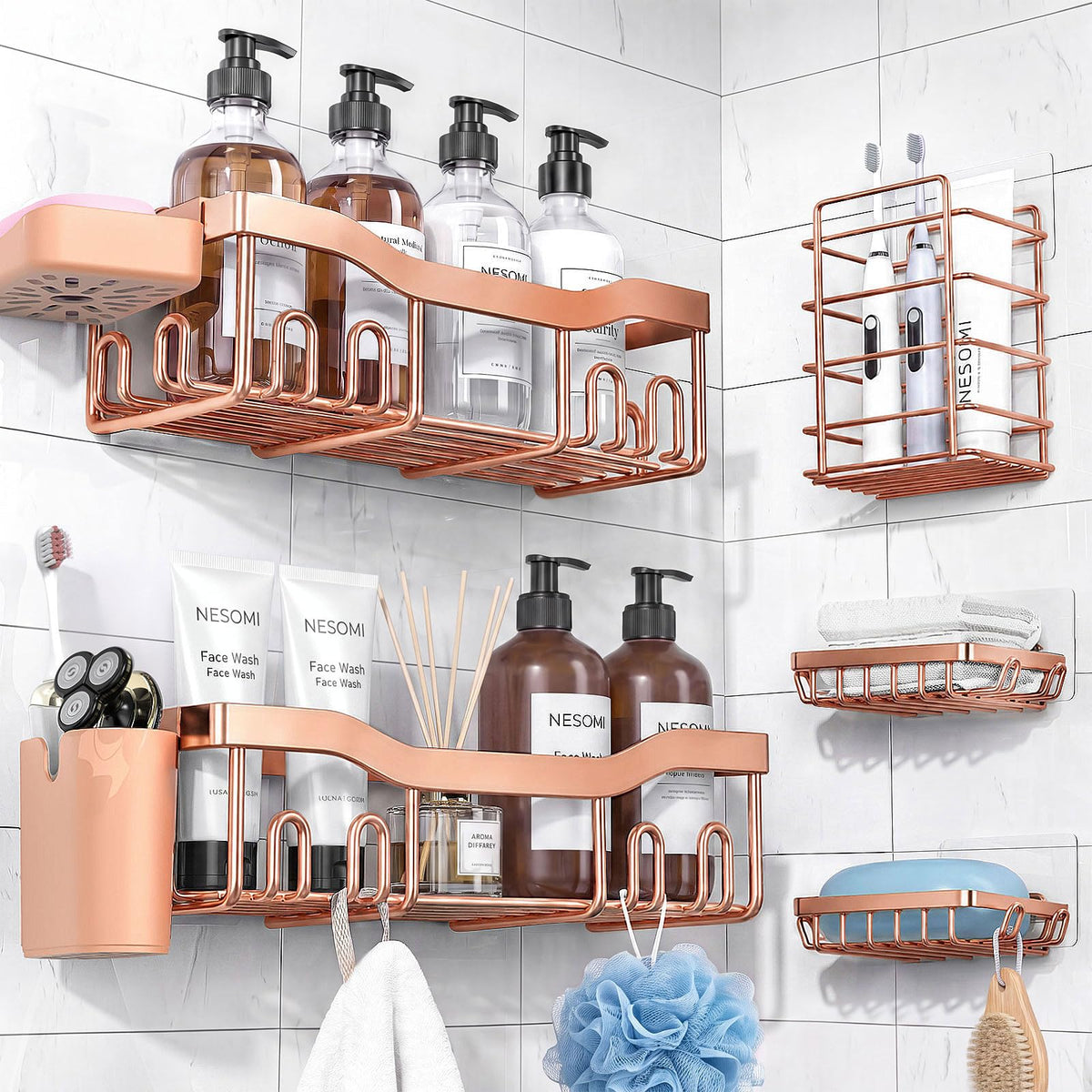 7-Pack Adhesive Stainless Steel Shower Caddy Organizer
