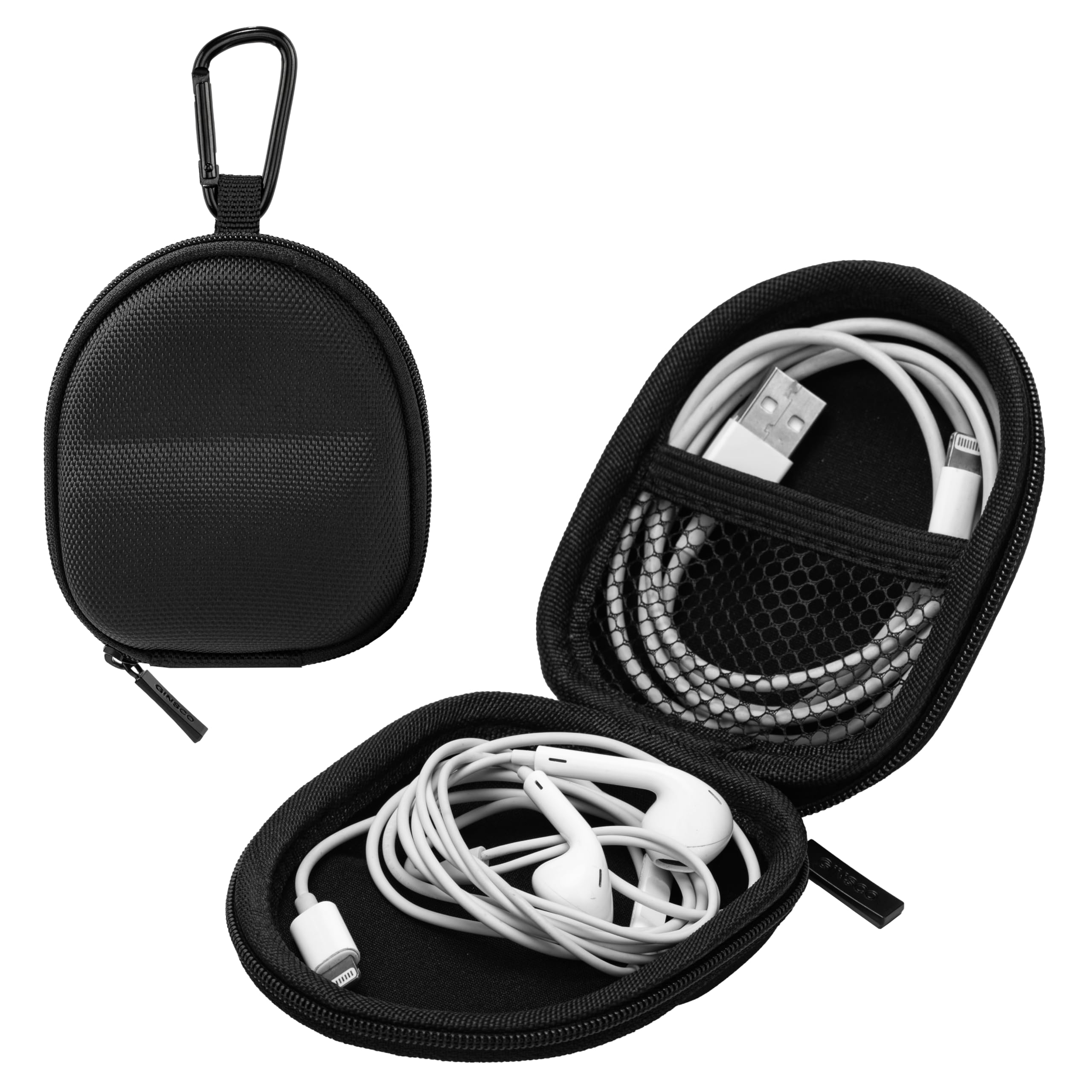 Ginsco Mini-Portable Hard Shell Earbuds Case for Apple EarPods/Samsung Galaxy Wired/Wireless Earbuds, Cell Phone Accessories Organizer with Carabiner for Earphones