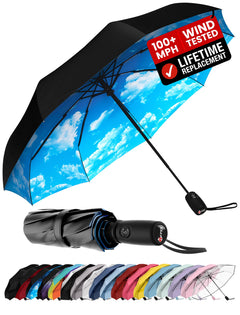 100 MPH Windproof Compact Auto-Folding Travel Umbrella
