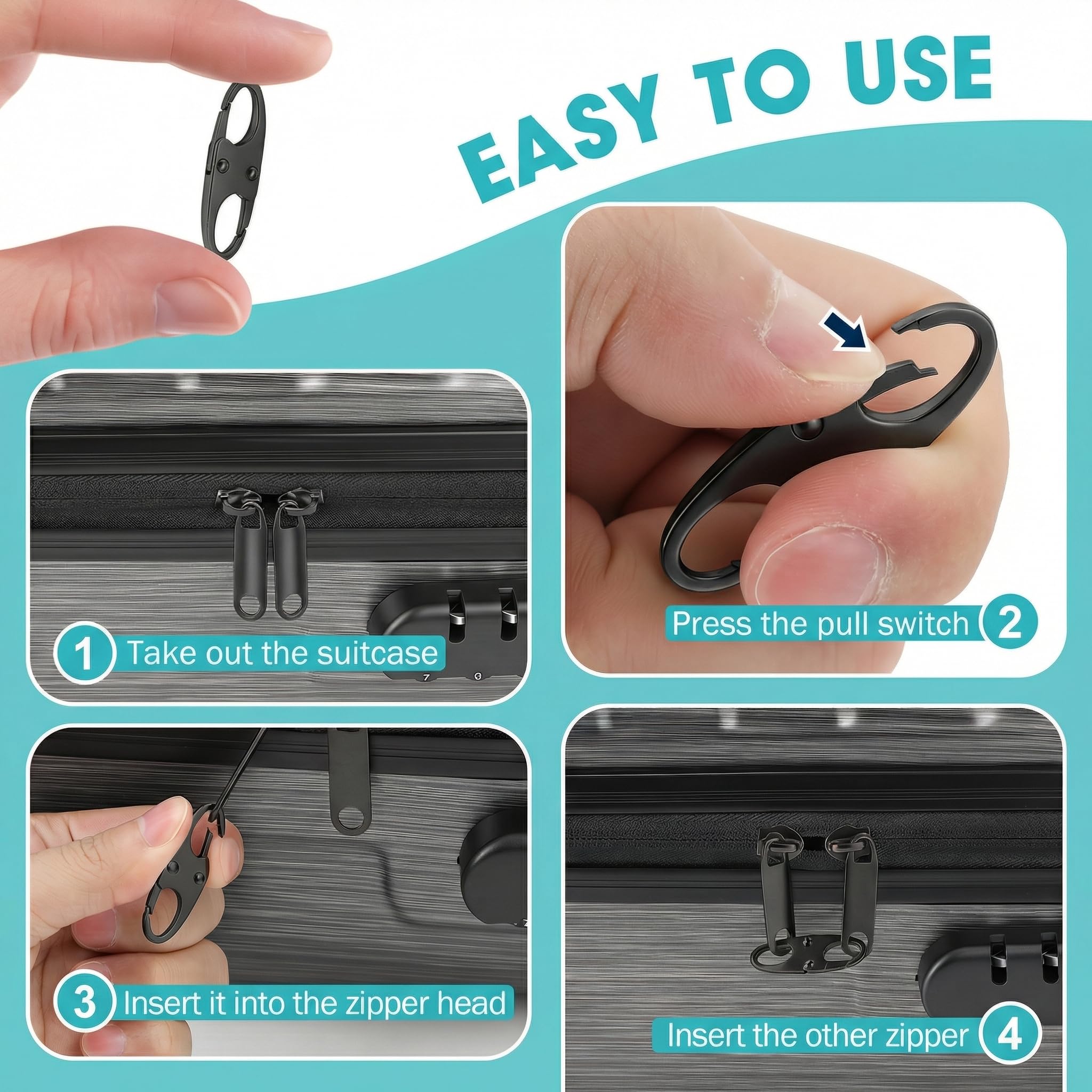 Anti-Theft Small Carabiner Clip, Double Opening Zipper Pull Replacement, Elegant Zinc Alloy Zipper Clips for Backpacks, Luggage, Duffel Bags, Travel Security Essentials