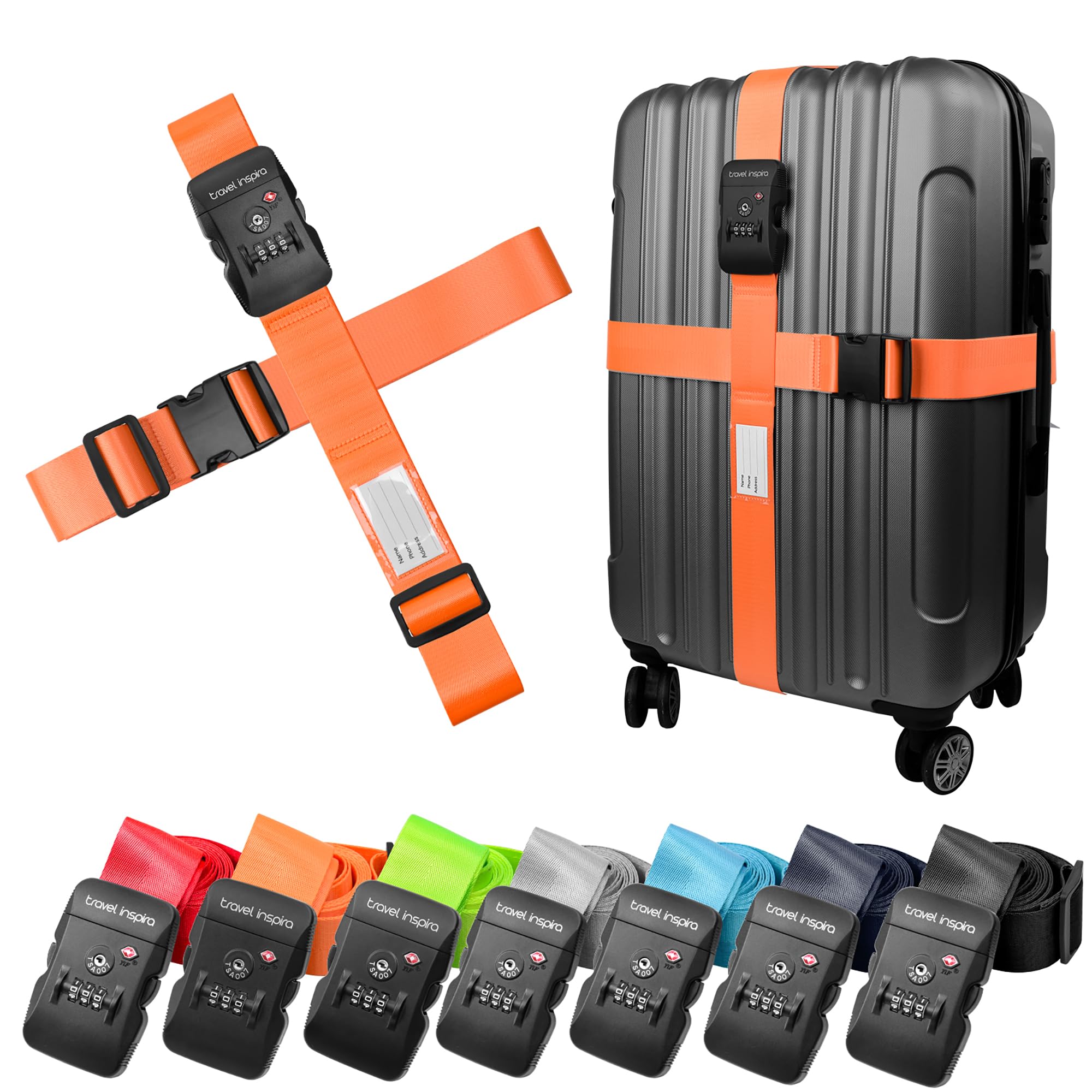 Luggage Straps - TSA Approved Travel Luggage for Suitcases, Adjustable Suitcase Belt Spot Luggage, Personalized Tags Name ID Card